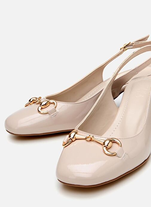 Kadın Rugan Bej Tokalı Arkası Açık Topuklu Ayakkabı - Görsel 6