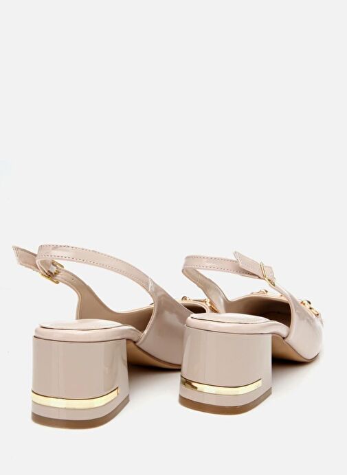 Kadın Rugan Bej Tokalı Arkası Açık Topuklu Ayakkabı - Görsel 8