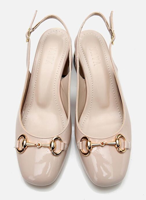 Kadın Rugan Bej Tokalı Arkası Açık Topuklu Ayakkabı - Görsel 9