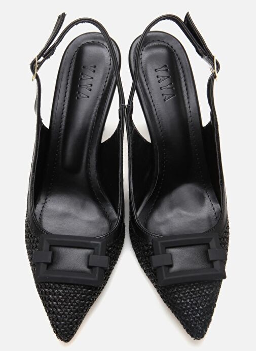 Kadın Siyah Hasır Detaylı Arkası Açık Topuklu Ayakkabı - Görsel 6