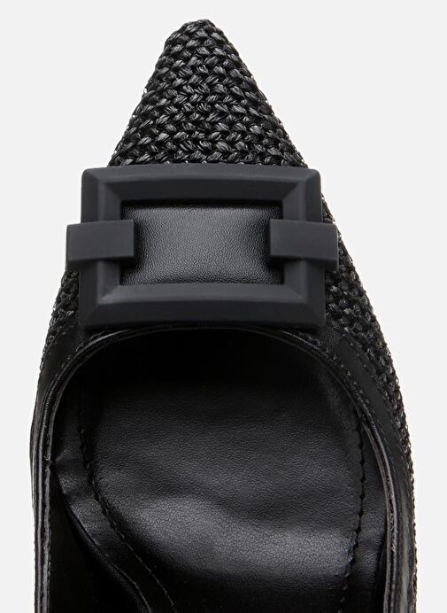 Kadın Siyah Hasır Detaylı Arkası Açık Topuklu Ayakkabı - Görsel 5