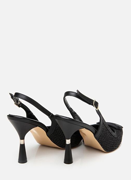 Kadın Siyah Hasır Detaylı Arkası Açık Topuklu Ayakkabı - Görsel 7