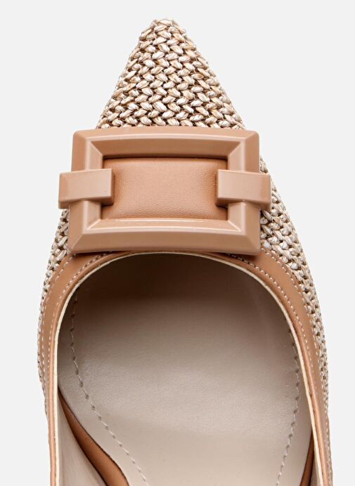 Kadın Bej Hasır Detaylı Arkası Açık Topuklu Ayakkabı - Görsel 5