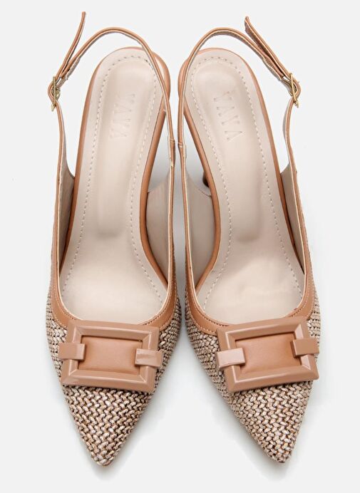 Kadın Bej Hasır Detaylı Arkası Açık Topuklu Ayakkabı - Görsel 6