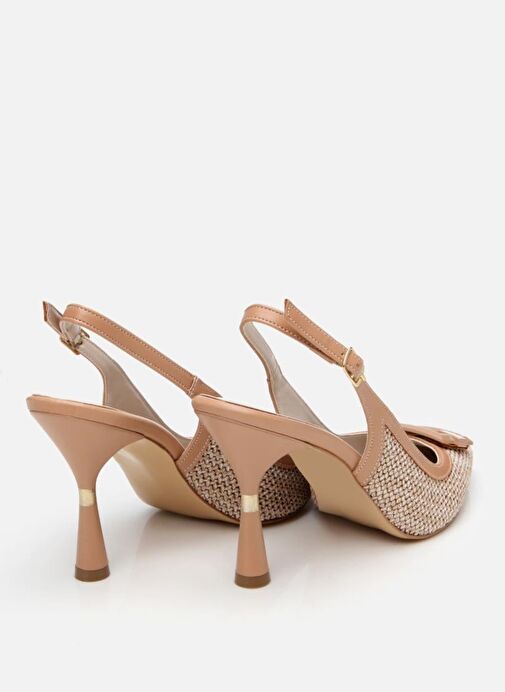 Kadın Bej Hasır Detaylı Arkası Açık Topuklu Ayakkabı - Görsel 7