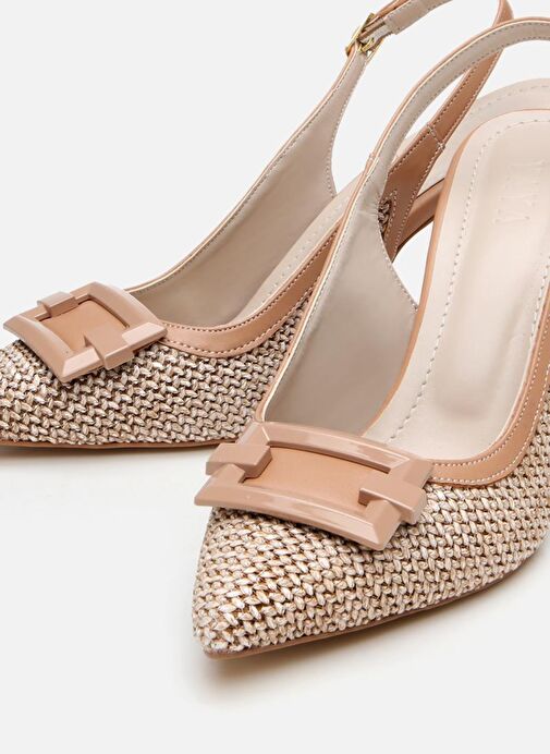 Kadın Bej Hasır Detaylı Arkası Açık Topuklu Ayakkabı - Görsel 4
