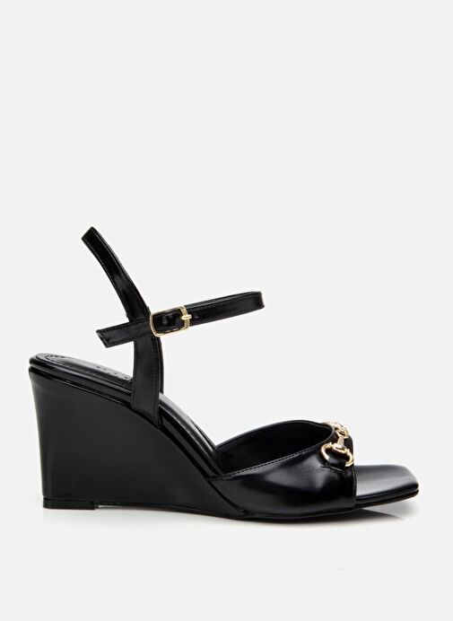 Kadın Siyah Tokalı Dolgu Topuklu Sandalet - Görsel 2