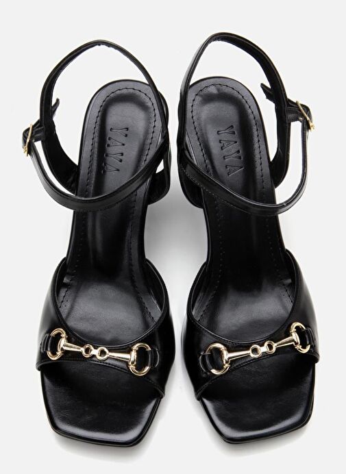 Kadın Siyah Tokalı Dolgu Topuklu Sandalet - Görsel 8