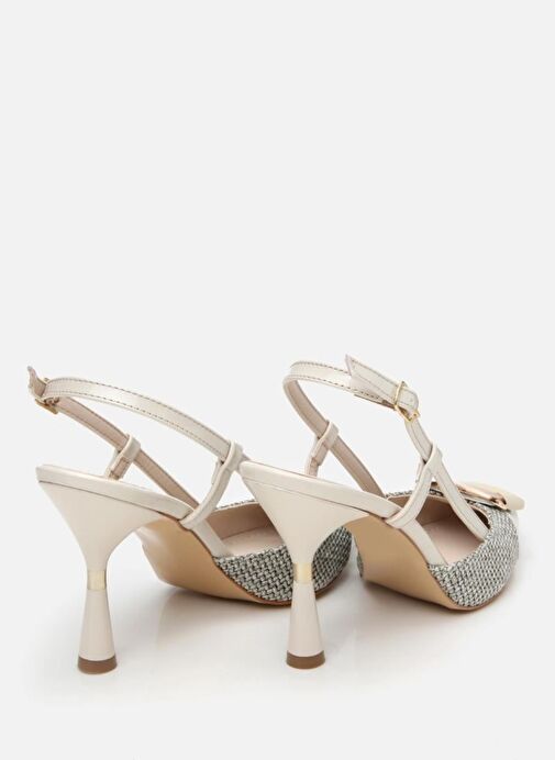 Kadın Krem Hasır Detaylı Arkası Açık Topuklu Ayakkabı - Görsel 7
