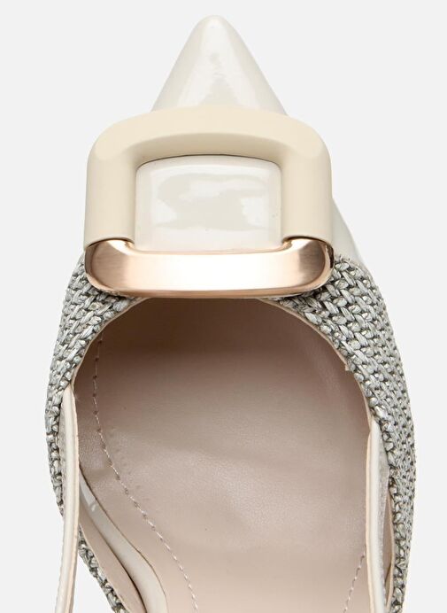 Kadın Krem Hasır Detaylı Arkası Açık Topuklu Ayakkabı - Görsel 5