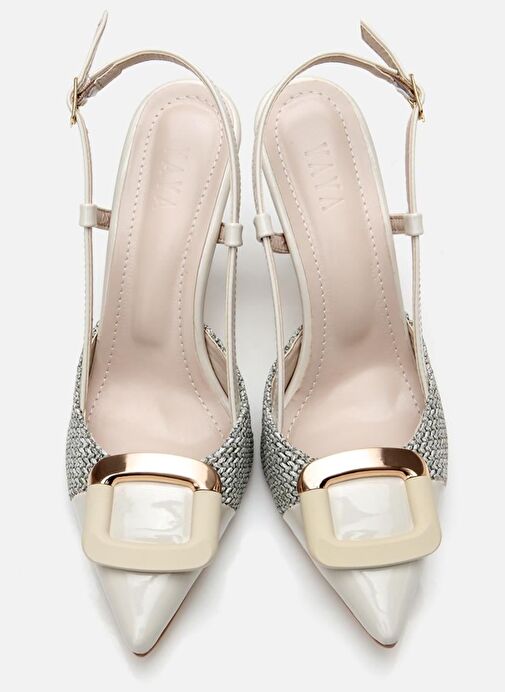 Kadın Krem Hasır Detaylı Arkası Açık Topuklu Ayakkabı - Görsel 6