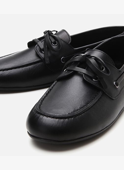 Kadın Deri Siyah Bağcıklı Günlük Loafer - Görsel 4