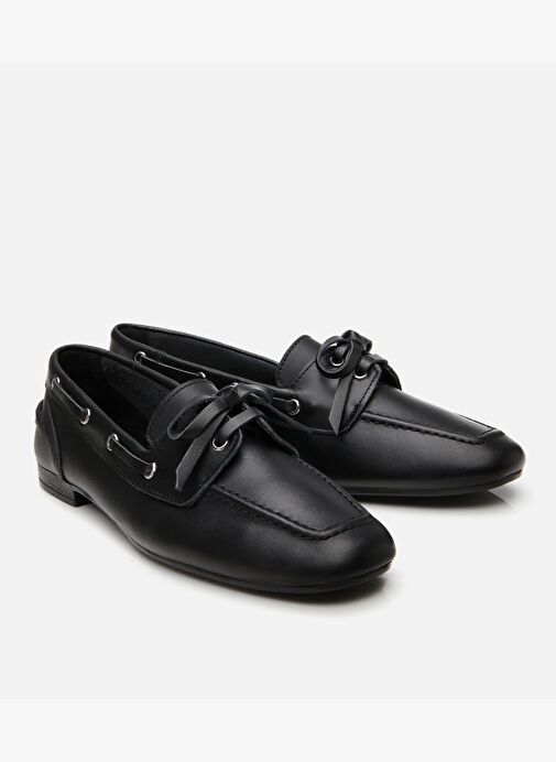 Kadın Deri Siyah Bağcıklı Günlük Loafer - Görsel 3