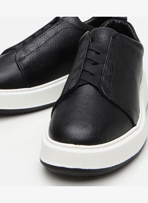 Erkek Deri Siyah Lastik Detaylı Spor Ayakkabı - Görsel 4