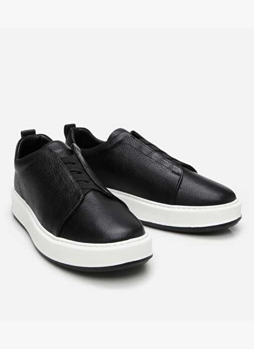 Erkek Deri Siyah Lastik Detaylı Spor Ayakkabı - Görsel 3