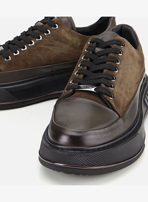 Erkek Süet Deri Haki Yüksek Tabanlı Spor Ayakkabı 02AYH311310A880 - Görsel 4