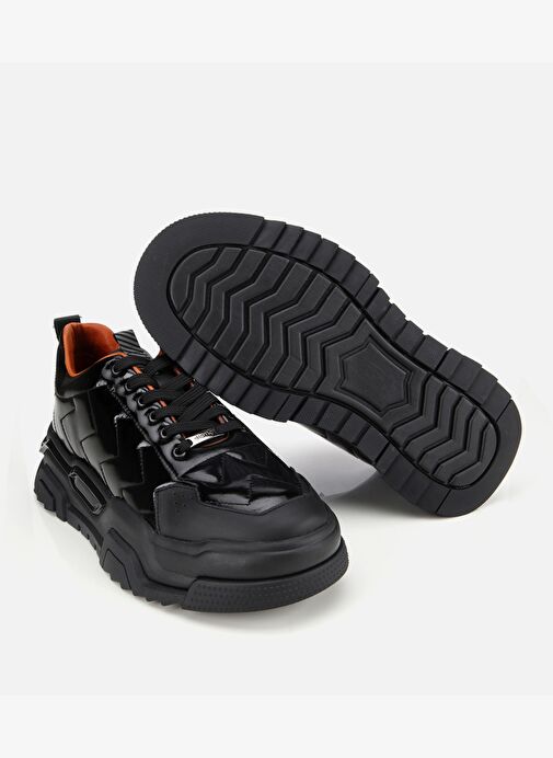 Erkek Deri Rugan Siyah Yüksek Tabanlı Spor Ayakkabı 02AYH311350A100 - Görsel 7