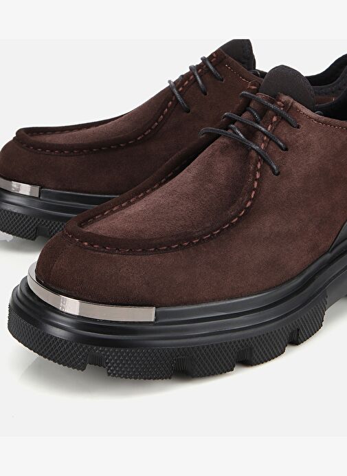 Erkek Süet Deri Kahverengi Yüksek Tabanlı Günlük Ayakkabı 02AYH311380A480 - Görsel 4