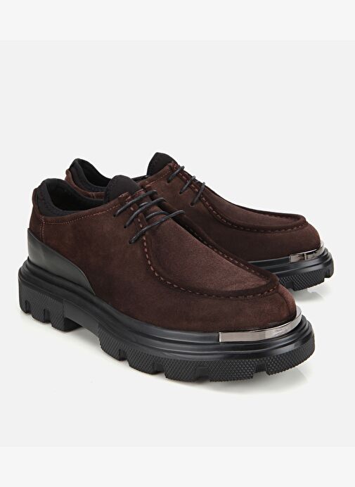 Erkek Süet Deri Kahverengi Yüksek Tabanlı Günlük Ayakkabı 02AYH311380A480 - Görsel 3