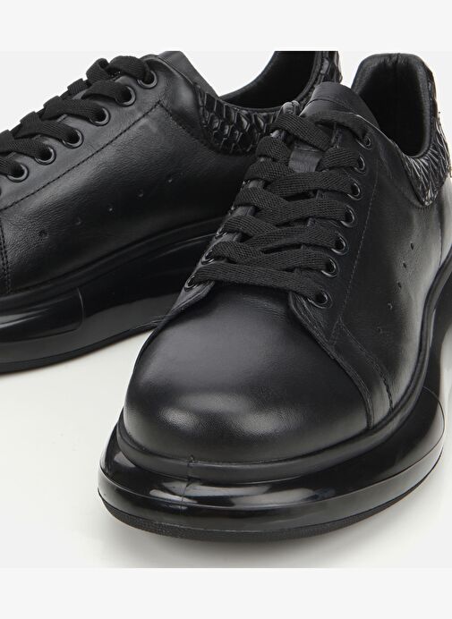 Erkek Deri Siyah Yüksek Tabanlı Spor Ayakkabı 02AYH305130A100 - Görsel 4