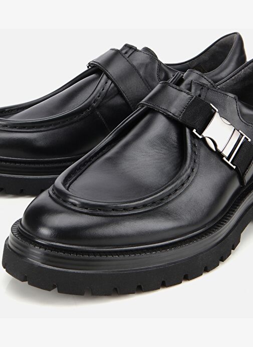 Erkek Deri Siyah Metal Tokalı Klasik Loafer 02AYH311670A100 - Görsel 4