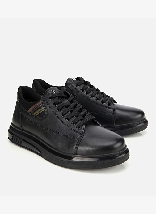 Erkek Deri Siyah Yumuşak Dokulu Esnek Tabanlı Spor Ayakkabı 02AYH312000A100 - Görsel 3