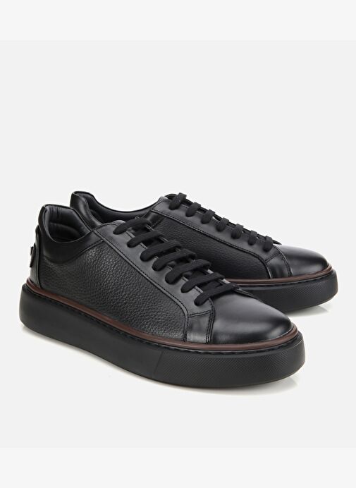 Erkek Deri Siyah Kalın Tabanlı Spor Ayakkabı 02AYH312060A100 - Görsel 3