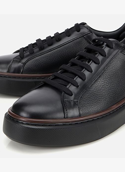 Erkek Deri Siyah Kalın Tabanlı Spor Ayakkabı 02AYH312060A100 - Görsel 4