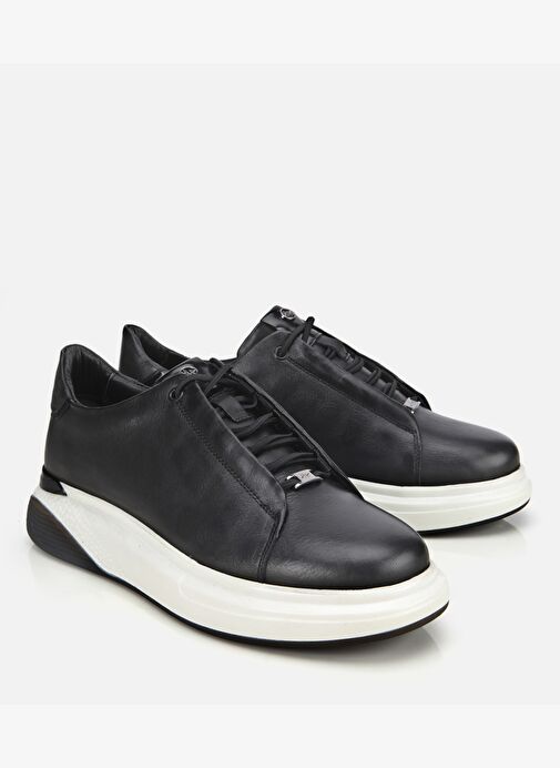 Erkek Deri Siyah Rahat Yüksek Tabanlı Spor Ayakkabı 02AYH312080A100 - Görsel 3