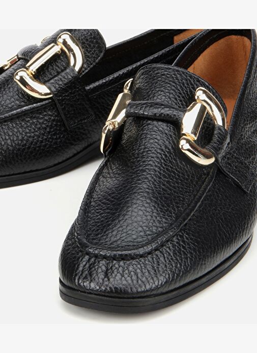 Kadın Deri Siyah Tokalı Klasik Loafer 01AYH312390A100 - Görsel 4