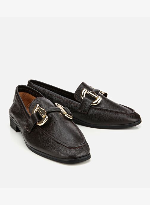 Kadın Deri Kahverengi Tokalı Klasik Loafer 01AYH312390A480 - Görsel 3