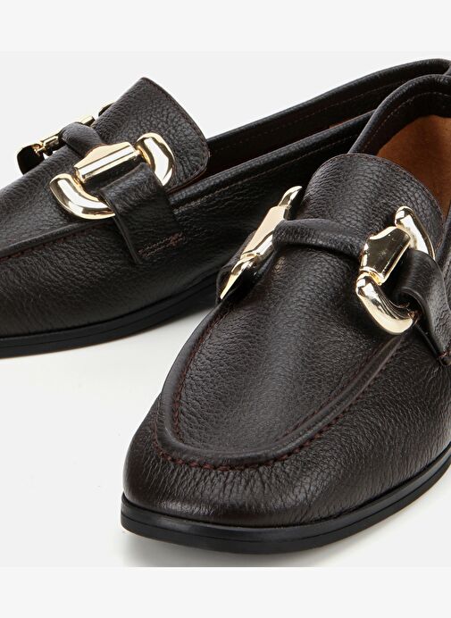 Kadın Deri Kahverengi Tokalı Klasik Loafer 01AYH312390A480 - Görsel 4