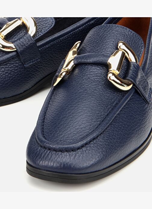 Kadın Deri Lacivert Tokalı Klasik Loafer 01AYH312390A680 - Görsel 4