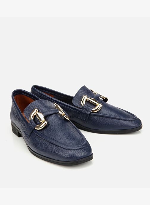 Kadın Deri Lacivert Tokalı Klasik Loafer 01AYH312390A680 - Görsel 3