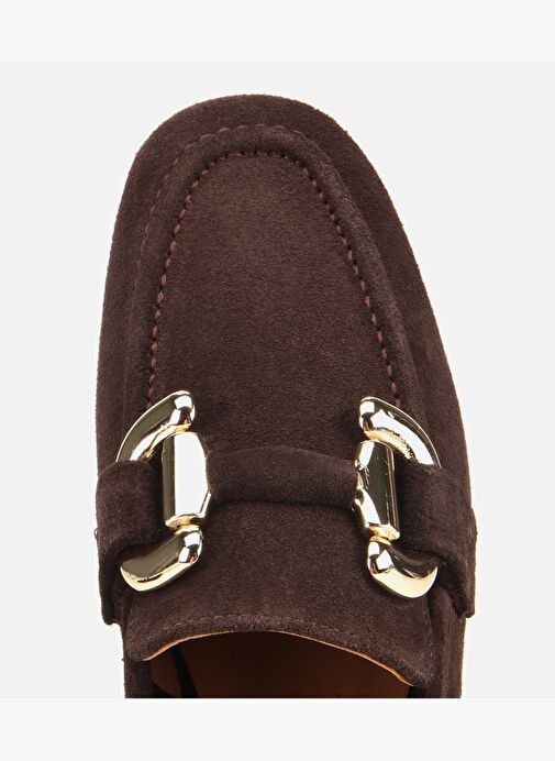 Kadın Süet Deri Kahverengi Tokalı Klasik Loafer 01AYH312400A480 - Görsel 6