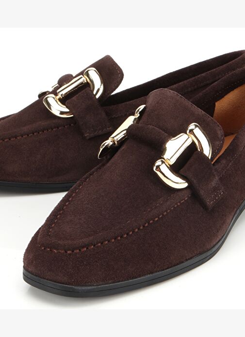 Kadın Süet Deri Kahverengi Tokalı Klasik Loafer 01AYH312400A480 - Görsel 4