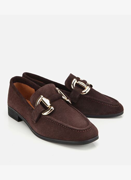 Kadın Süet Deri Kahverengi Tokalı Klasik Loafer 01AYH312400A480 - Görsel 3