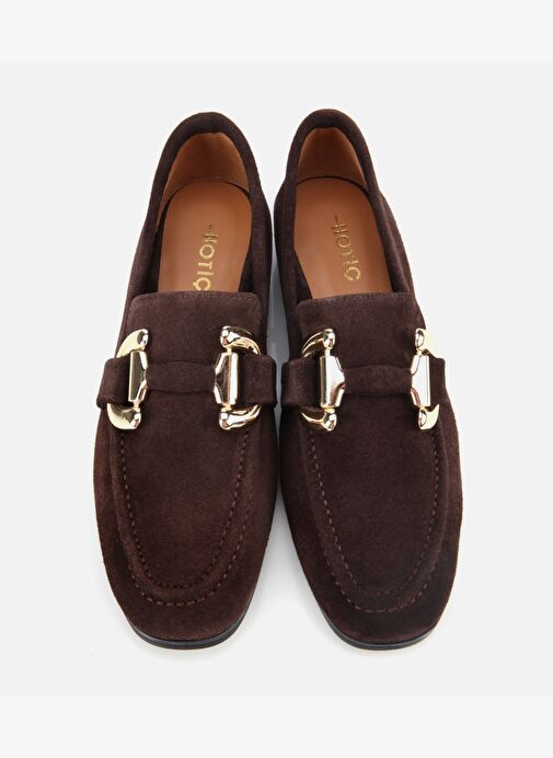 Kadın Süet Deri Kahverengi Tokalı Klasik Loafer 01AYH312400A480 - Görsel 7