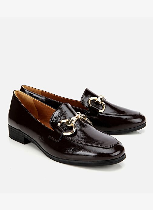 Kadın Rugan Deri Kahverengi Tokalı Klasik Loafer 01AYH312420A480 - Görsel 3
