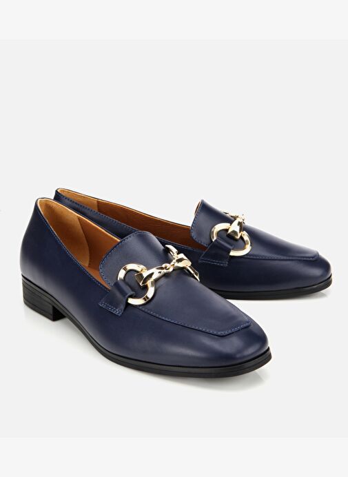 Kadın Deri Lacivert Tokalı Klasik Loafer 01AYH312430A680 - Görsel 3