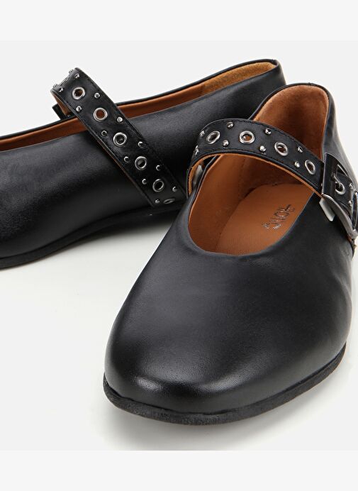 Kadın Deri Siyah Mary Jane Kemerli Babet 01AYH312440A100 - Görsel 4