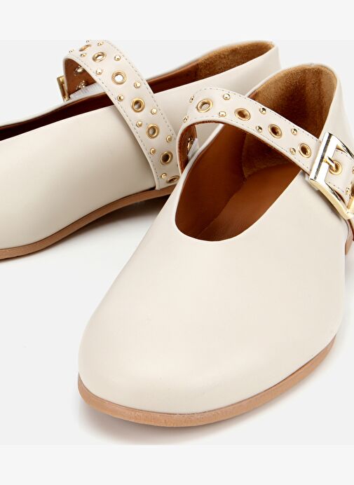 Kadın Deri Ekru Mary Jane Kemerli Babet 01AYH312440A400 - Görsel 4