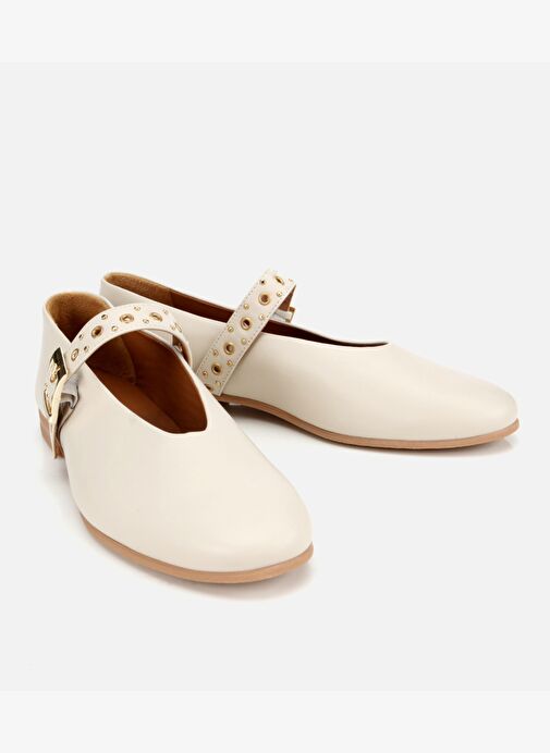 Kadın Deri Ekru Mary Jane Kemerli Babet 01AYH312440A400 - Görsel 3