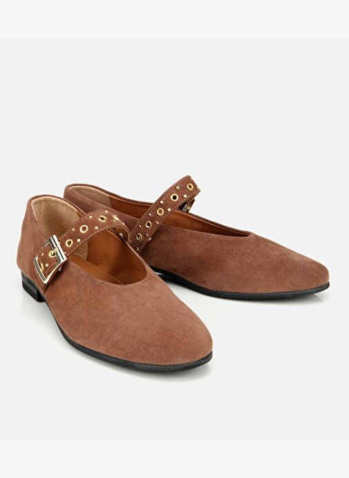 Kadın Süet Deri Açık Kahverengi Mary Jane Kemerli Babet 01AYH312450A410 - Görsel 3