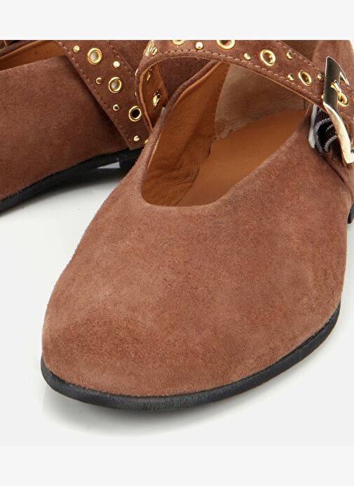 Kadın Süet Deri Açık Kahverengi Mary Jane Kemerli Babet 01AYH312450A410 - Görsel 4