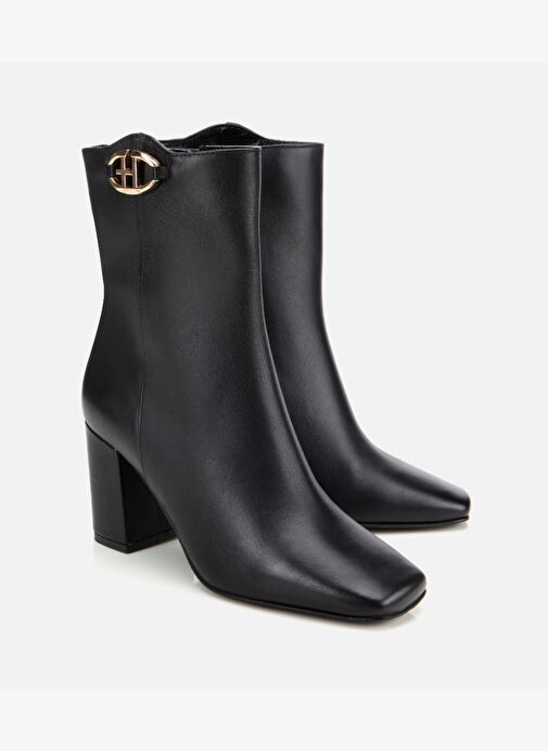 Kadın Deri Siyah Kare Uçlu Bilekte Topuklu Bot 01BOH312620A100 - Görsel 3