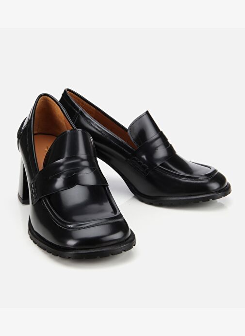 Kadın Açma Deri Siyah Topuklu Klasik Loafer 01AYH312770A100 - Görsel 3