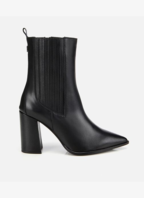 Kadın Deri Siyah Lastik Detaylı Topuklu Bot 01BOH312910A100 - Görsel 2