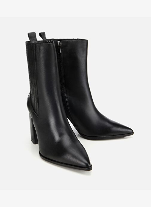 Kadın Deri Siyah Lastik Detaylı Topuklu Bot 01BOH312910A100 - Görsel 3