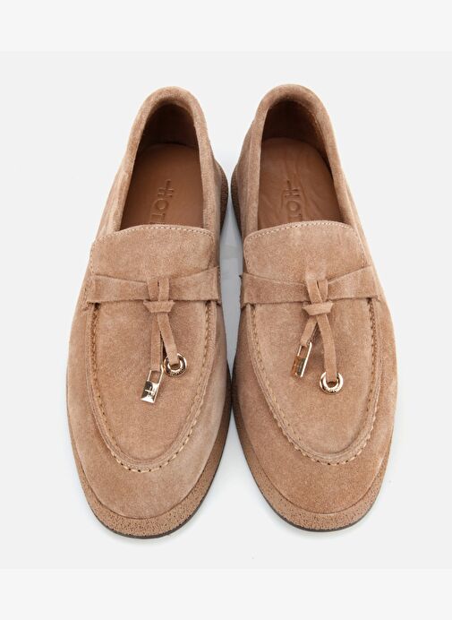 Kadın Süet Deri Vizon Gold Aksesuarlı Klasik Loafer 01AYH313260A450 - Görsel 7